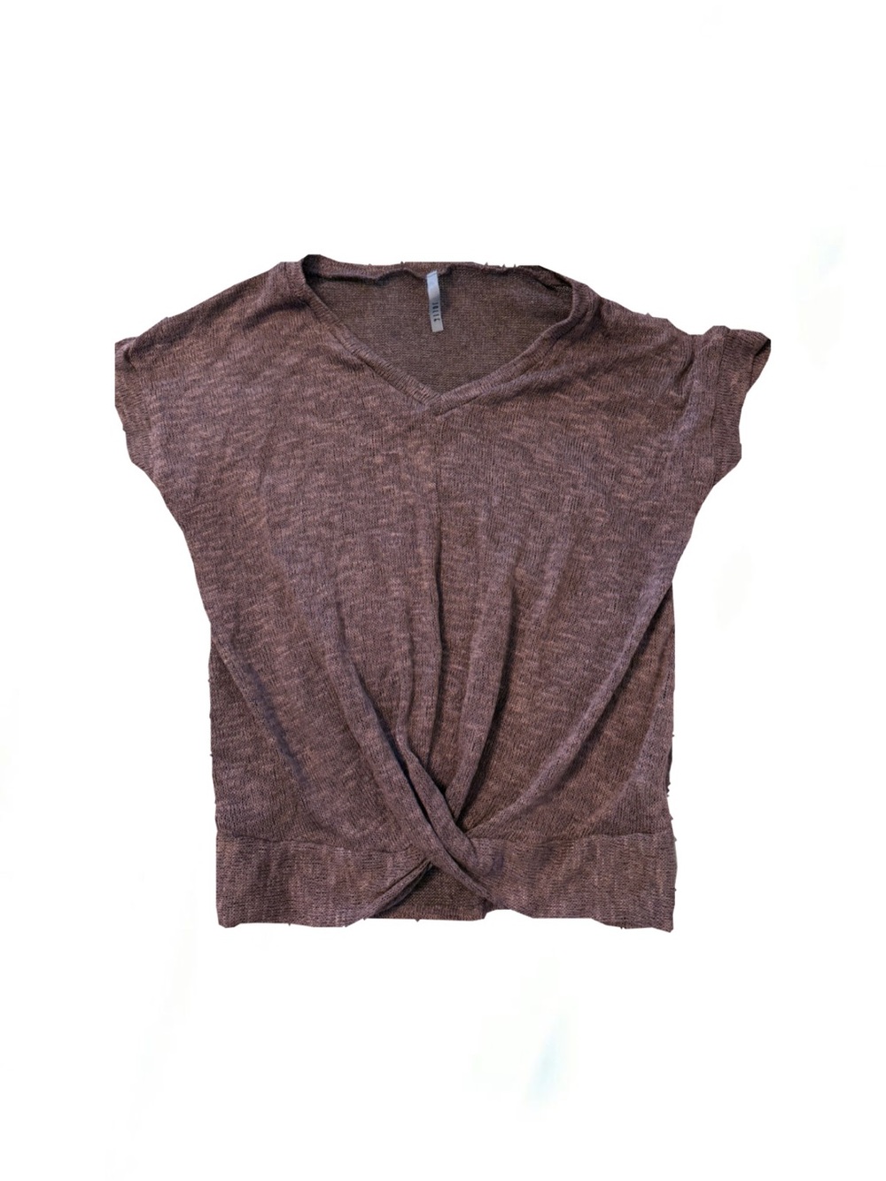 Jolie Twist-Front V-Neck Short Sleeve Top - Brown